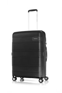 Front view of luggage spinner with Hardshell, four double spinner wheels and double top handles.