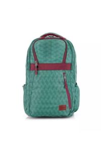 Front view of American Tourister STRATA 2 backpack in Teal, featuring padded shoulder straps, multiple compartments, and side pockets.