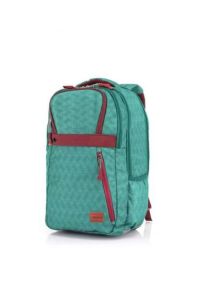 Front view of American Tourister STRATA 2 backpack in Teal, featuring padded shoulder straps, multiple compartments, and side pockets.